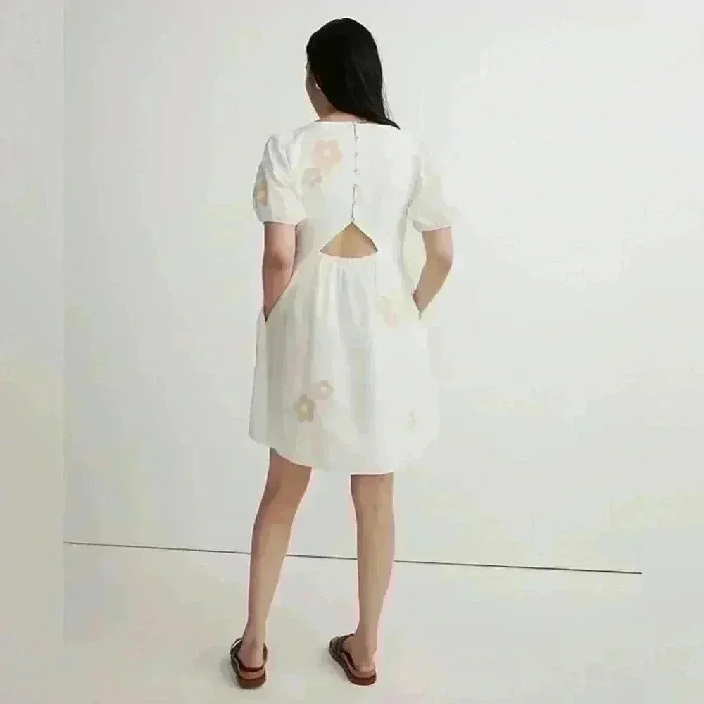 SOLD Madewell Annamarie Embroidered Mini Dress | White & Beige | Women’s Size 0 - Picture 3 of 16
